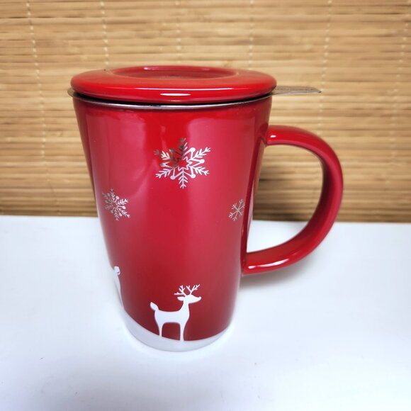 David’s Tea The Perfect Mug Reindeer and Snowflakes with Lid and Infuser Clean - Picture 1 of 10